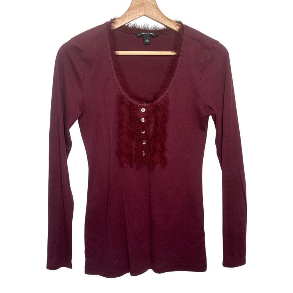 Banana Republic Burgundy Ruffle Long Sleeve Top - Size S